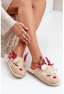 Świąteczne Kapcie Z Motywem Renifera Beżowe Sylaia