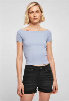 Ladies Off Shoulder Rib Tee violablue