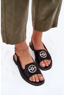 Sandały Damskie Na Płaskim Obcasie Z Ozdobą S.Barski KV51-002 Czarne