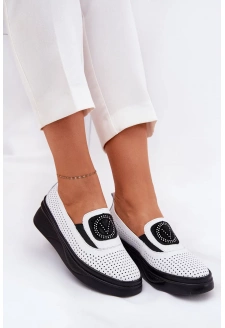 Mokasyny Damskie Skórzane Na Platformie I Koturnie Vinceza 79522 Białe
