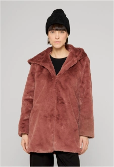 Ladies Hooded Teddy Coat darkrose