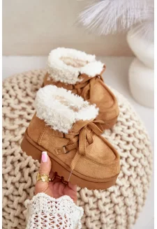 Śniegowce Botki Dziecięce Ocieplane Futerkiem Camel Adelane