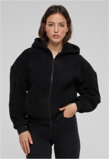 Ladies Oversized Sherpa Zip Hoody black