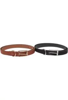 Slim Synthetic Velour Leather Belt 2-Pack black/silver+brown/gold