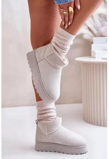 Śniegowce Damskie Na Platformie Ocieplane Futerkiem Jasnoszare Xamella