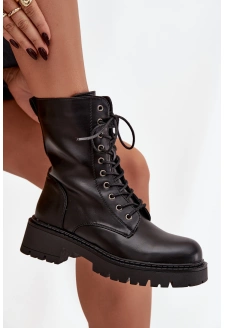 Botki Workery Damskie Z Eko Skóry Czarne Calesia