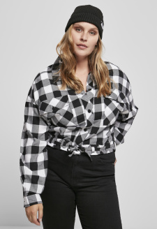 Ladies Short Oversized Check Shirt black/white