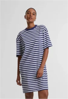 Ladies Oversized Striped Tee Dress white/darkblue