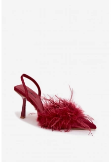 Szpilki Z Piórami I Odkrytą Piętą Bordowe Belice