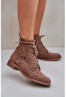 Sznurowane Botki Z Ażurowym Wzorem S.Barski HY51-136 Brązowe