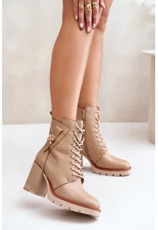 Ocieplane Botki Na Słupku Ze Złotym Detalem Beżowe Ivarisse