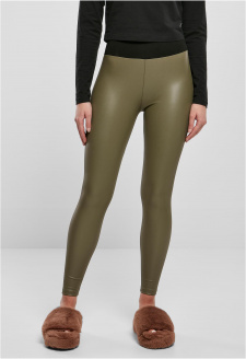 Ladies Faux Leather High Waist Leggings olive