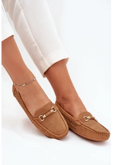 Mokasyny Damskie Ażurowe Z Ozdobą Camel Kaydance