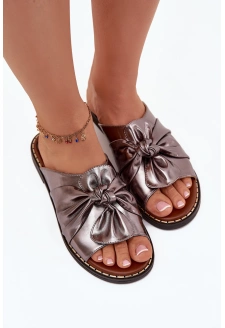 Klapki Damskie Na Płaskim Obcasie Grafitowe Nelvira