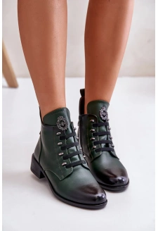 Niskie Botki Ocieplane Na Zamek Z Ozdobą Zielone Nevalia