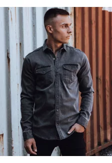 Koszula męska jeansowa ciemnoszara Dstreet DX2588