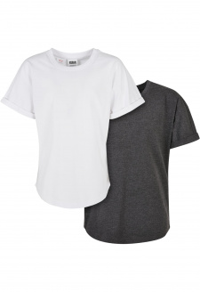 Boys Long Shaped Turnup Tee 2-Pack charcoal+white