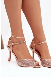 Sandały Damskie Na Szpilce Ze Zdobieniem Szampańskie Peloria