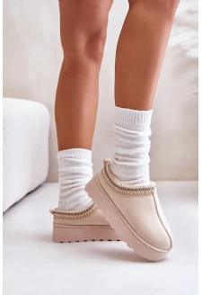 Śniegowce Damskie Na Platformie Ocieplane Futerkiem Jasnobeżowe Remenia