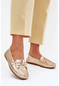Damskie Eko Skórzane Mokasyny Złote Si Passione