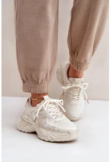 Sneakersy Damskie Z Przetarciami Na Platformie Beżowe Seladwen