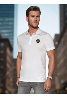 Koszulka męska polo z naszywką biała Dstreet PX0648