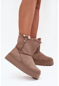Damskie Śniegowce Na Platformie Z Futerkiem Ciemnobeżowe Evelira
