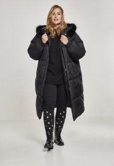 Ladies Oversize Faux Fur Puffer Coat blk/blk