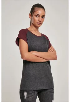 Ladies Contrast Raglan Tee charcoal/redwine