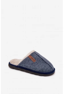 Kapcie Męskie Ocieplane Futerkiem Granatowe Darielle