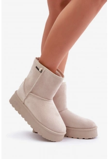 Wysokie Śniegowce Damskie Na Platformie Big Star OO274897 Jasnobeżowe