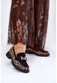 Zamszowe Mokasyny Damskie Panterka Vinceza 66791 Czarne