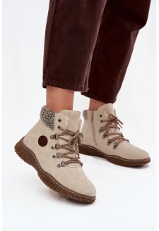 Ocieplane Botki Trapery Damskie Jasnobeżowe Zenaya