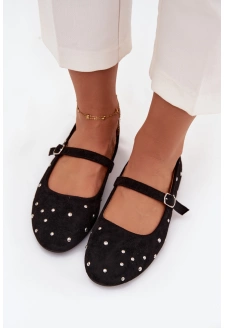 Zdobione Baleriny Damskie Z Paskiem Czarne Olivisse