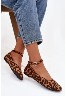 Baleriny Damskie Z Paskiem I Klamrą Panterka Janelor