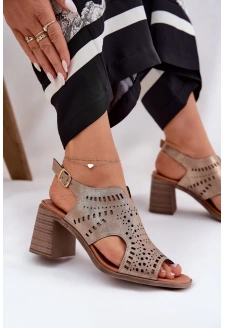 Ażurowe Sandały Damskie Na Słupku Złote Tosine