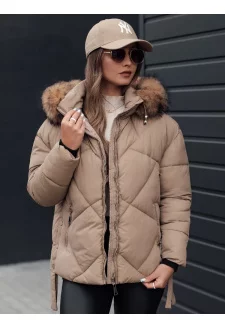Kurtka damska zimowa LESISI pikowana z kapturem beżowa Dstreet TY4715