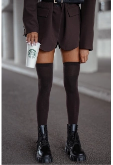 Zakolanówki Damskie Bawełniane Gładkie Czekoladowe