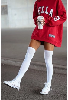 Zakolanówki Damskie Bawełniane Gładkie Białe