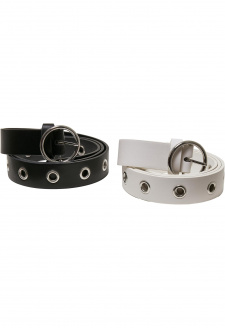 Synthetic Leather Eyelet Belt 2-Pack black/white